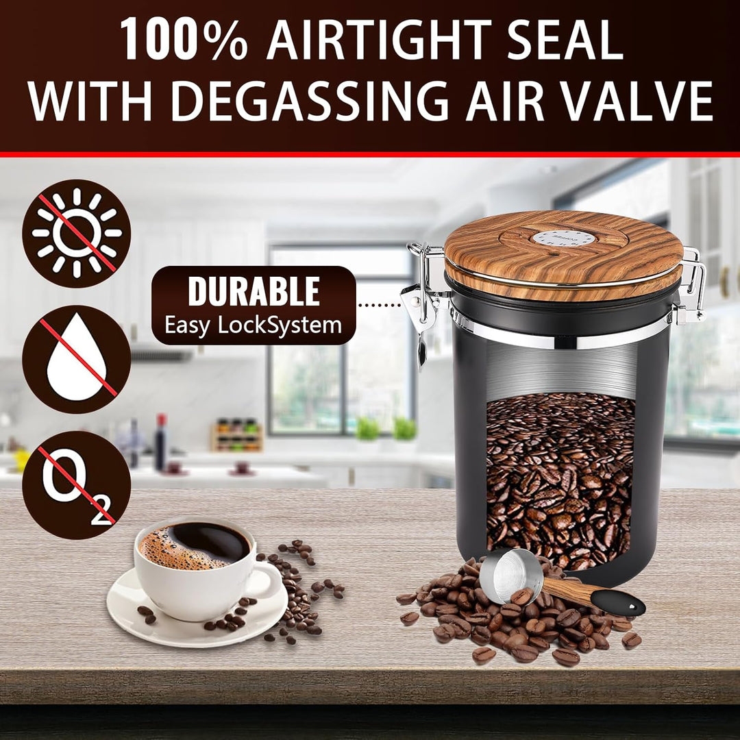 Royouzi Kaffeebohnenbehälter, Vorratsbehälter aus 304 Edelstahl mit Auslassventil, wiederverwendbare