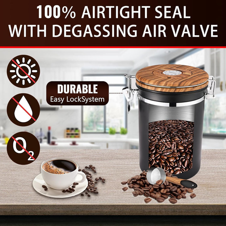 Royouzi Kaffeebohnenbehälter, Vorratsbehälter aus 304 Edelstahl mit Auslassventil, wiederverwendbare