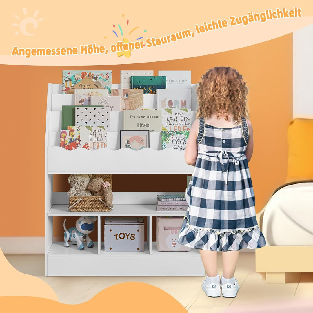 WOLTU Bücherregal Kinder, Kinderregal, weisses Regal Kinderzimmer, mit 6 Fächern, Spielzeugregal, Mo
