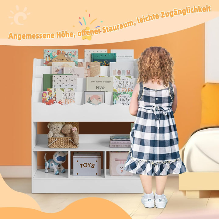 WOLTU Bücherregal Kinder, Kinderregal, weisses Regal Kinderzimmer, mit 6 Fächern, Spielzeugregal, Mo