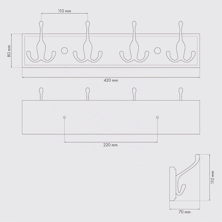 LARHN Garderobenhaken Holz - Garderobenleiste Holz mit 4 Haken in Schwarz - 42 cm - Kleiderhaken Wan