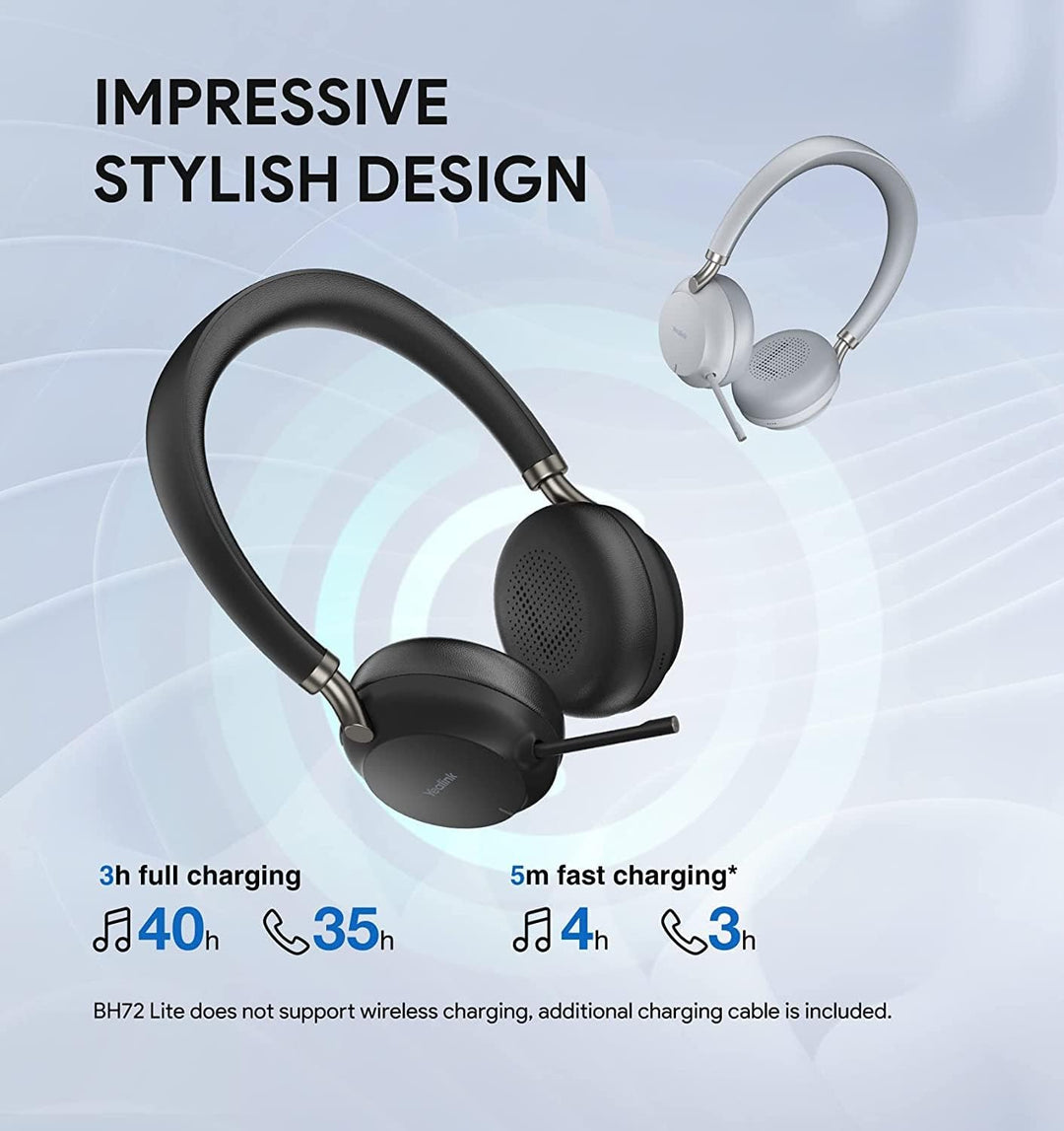 Yealink Bluetooth Headset BH72 Lite Teams Light Gray USB-A MS Teams, MS Teams