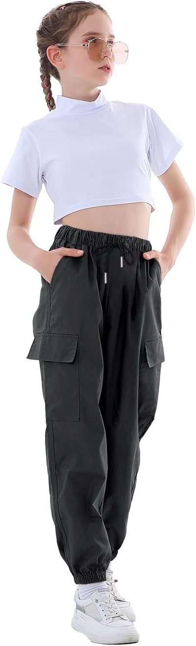 Rolanko Kinder Cargo Hose Elastische Taille Jogger Tanz Hose für Mädchen Streetwear Hip Hop, Eisen G
