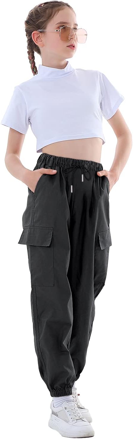 Rolanko Kinder Cargo Hose Elastische Taille Jogger Tanz Hose für Mädchen Streetwear Hip Hop, Eisen G