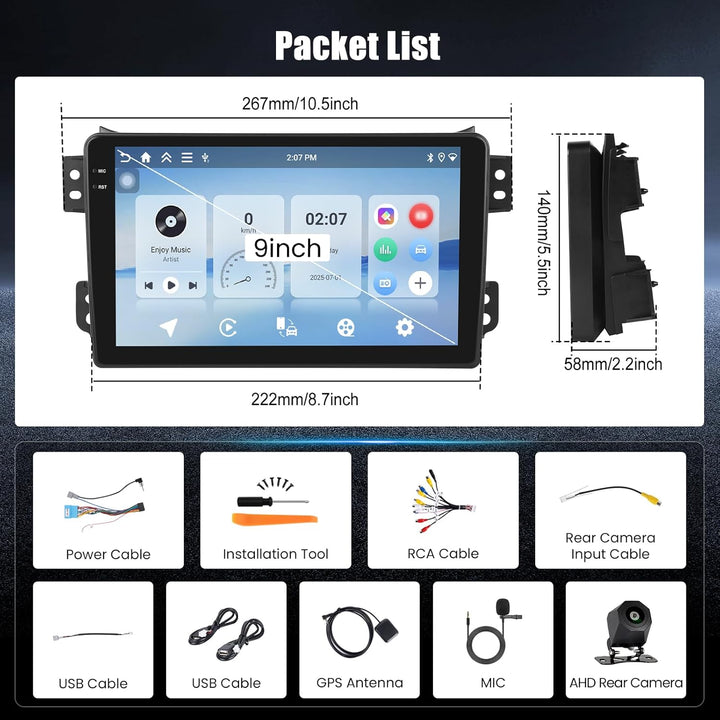 Hikity 4+128G Android 15 Autoradio für Suzuki Splash Ritz,Opel Agila 2004-2014, 9" Bildschirmradio m