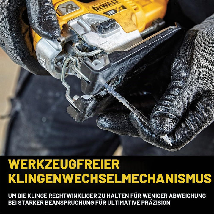 Dewalt 18V Akku-Pendelhubstichsäge DCS335NT (bürstenlos, verstellbarer Alu-Druckguss-Sägeschuh, 3-fa