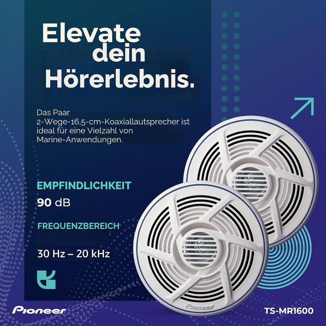 Pioneer TS-MR1600 Marinetauglicher Doppelkonus Outdoor Lautsprecher (100 W), 16 cm, Eingangsnennleis