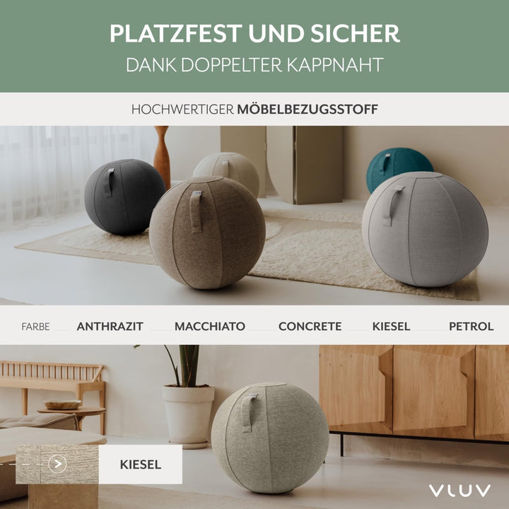 VLUV® BOL STOV Sitzball Büro Ergonomisch [Atmungsaktiv mit Tragegriff und Wegrollschutz] Waschbarer