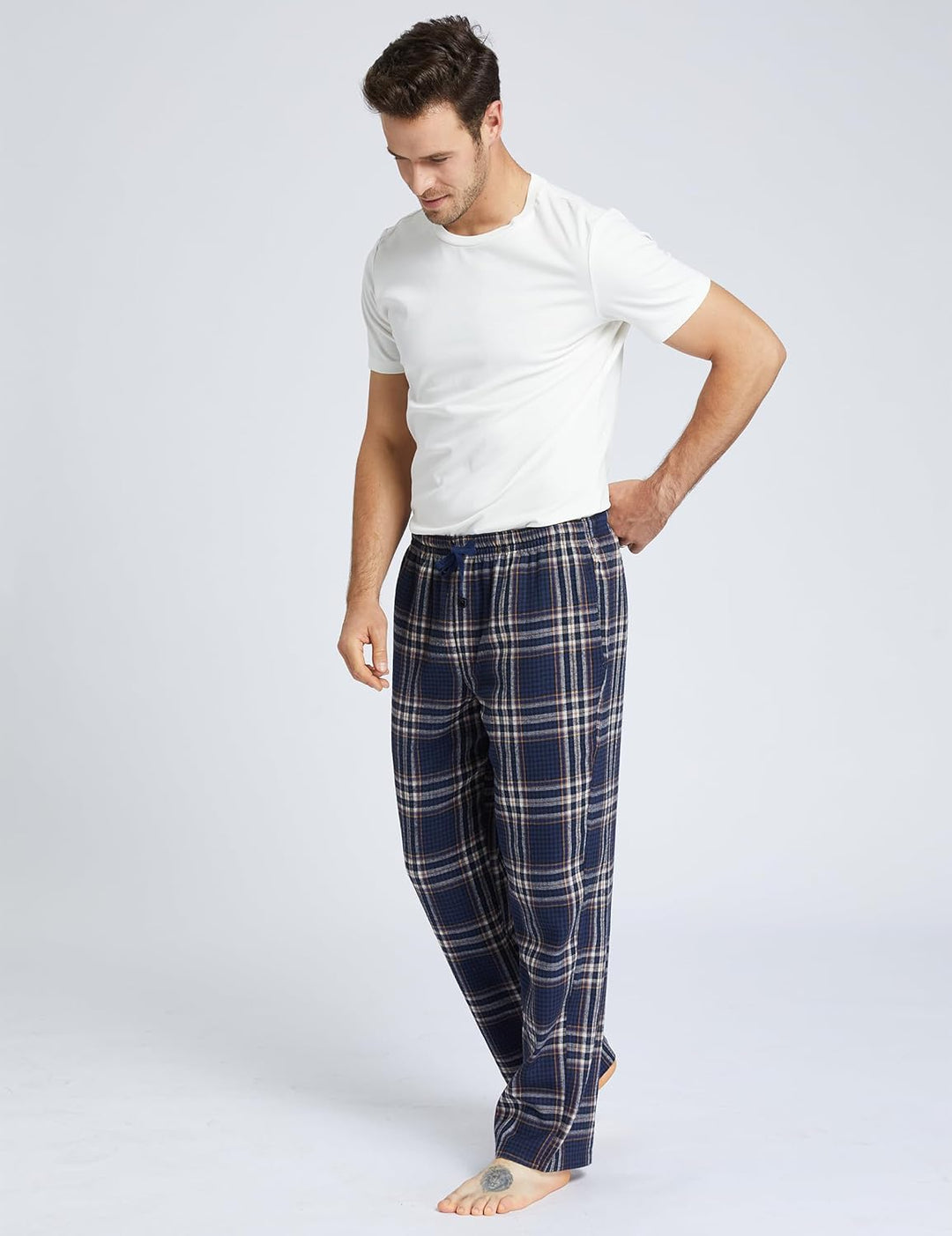 Jveyvth Herren Pyjamahose Flanell Baumwolle kariert Schlaf & Lounge Hose, PJ Hose mit Taschen und Kn