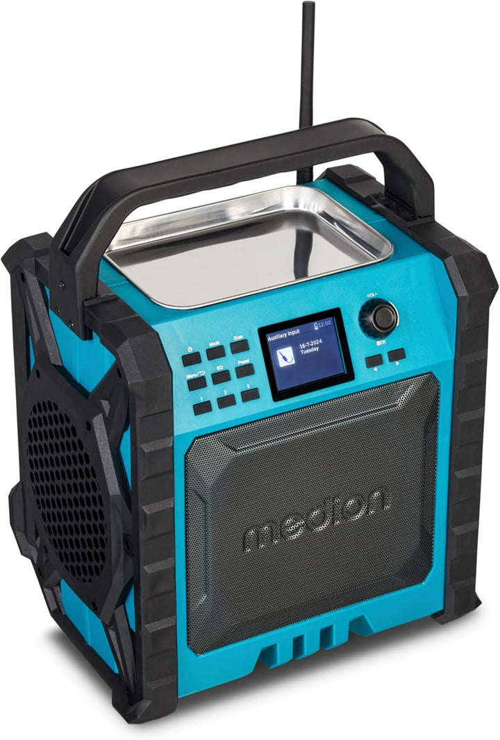 MEDION P66896 Baustellenradio (DAB Plus, DAB+/UKW, integrierter Akku, Farbdisplay, Bluetooth, Powerb