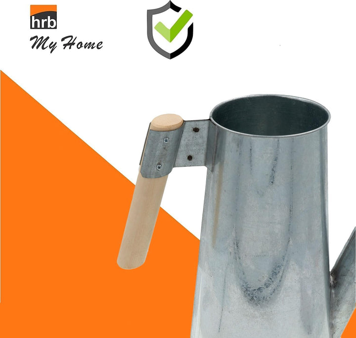 HRB Zinkgiesskanne 3 L mit Holzgriff für den Aussen-/Innenbereich, Giesskanne feuerverzinkt, Metallg