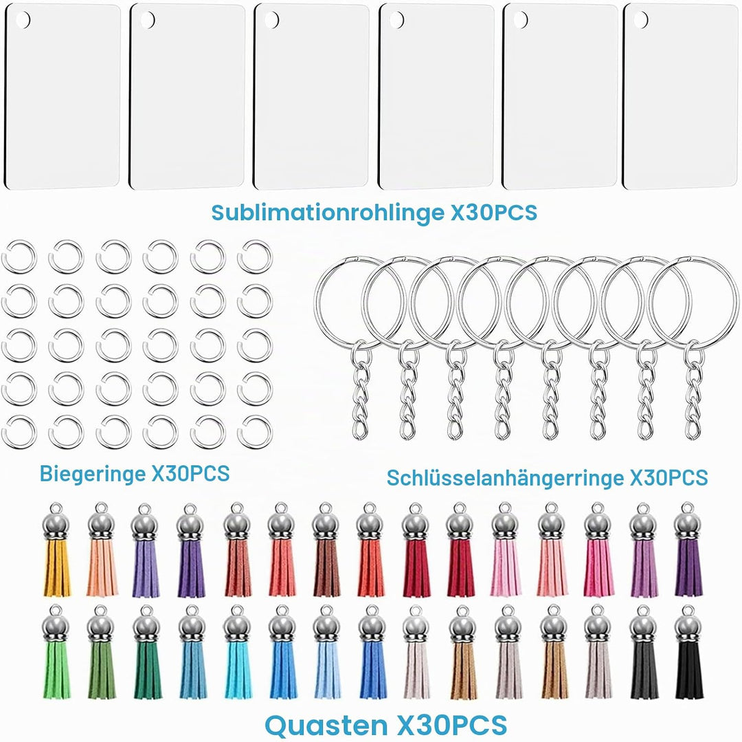 120 Stück Sublimation Rohlinge Schlüsselanhänger Set mit Wärmeübertragungs MDF Rechteckig Blanko, Qu