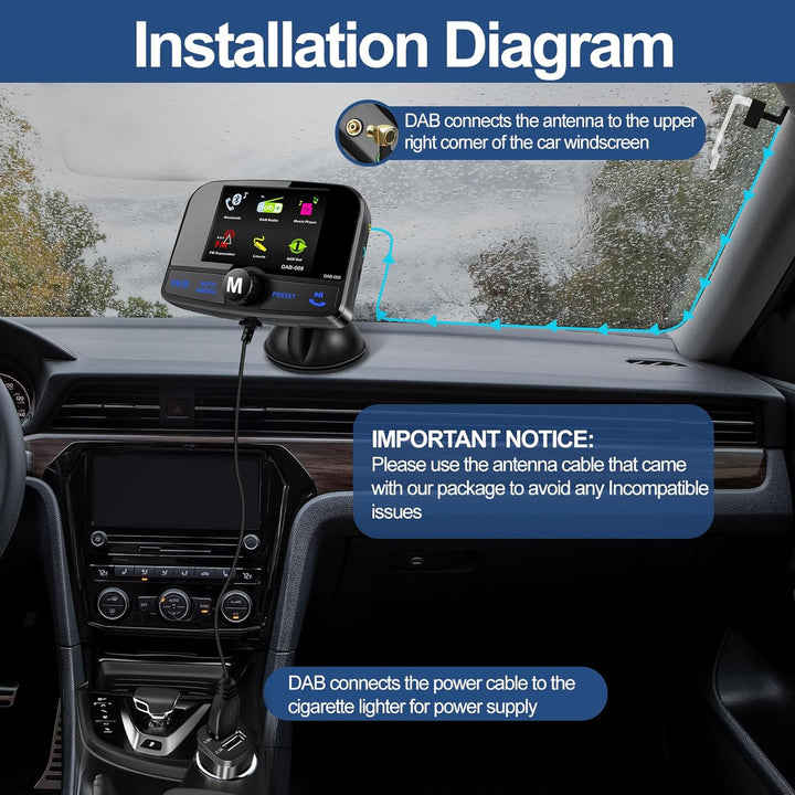 DeeprBetter DAB Adapter für Autoradio, 2.4" DAB Plus Radio Auto FM Transmitter DAB+ Digitales Radio