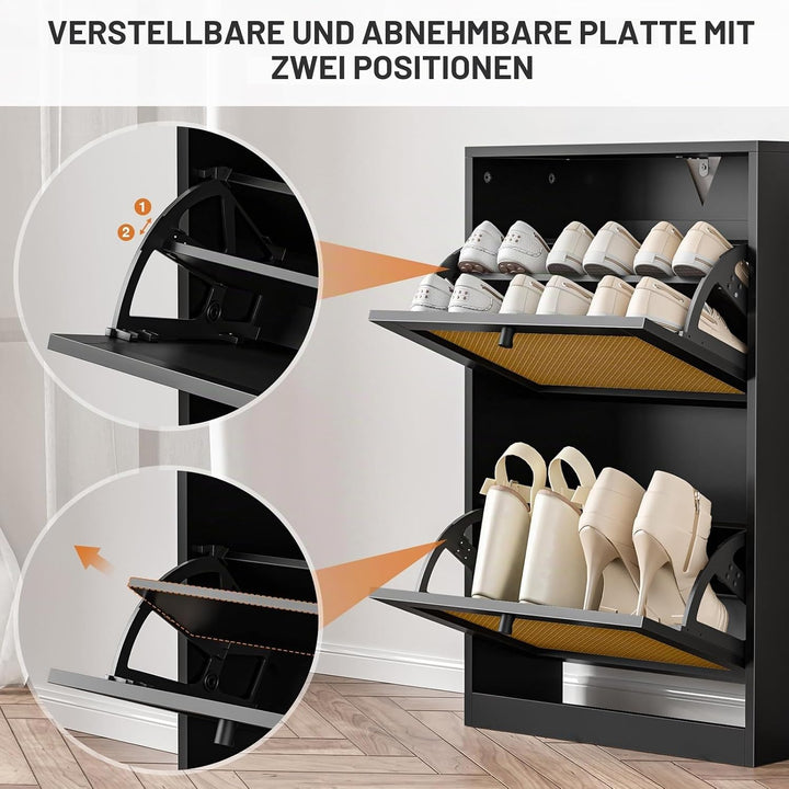 Schuhschrank mit 2 Flip-Schubladen, platzsparender Schuhkipper, Schuhregal, Schuhaufbewahrung, für 8