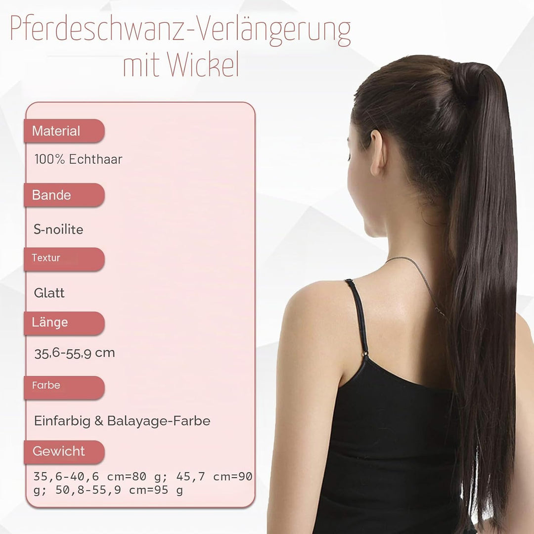 S-noilite Echthaar-Extensions aus glattem und langem natürlichem Haar – Pferdeschwanz Ponytail mit e