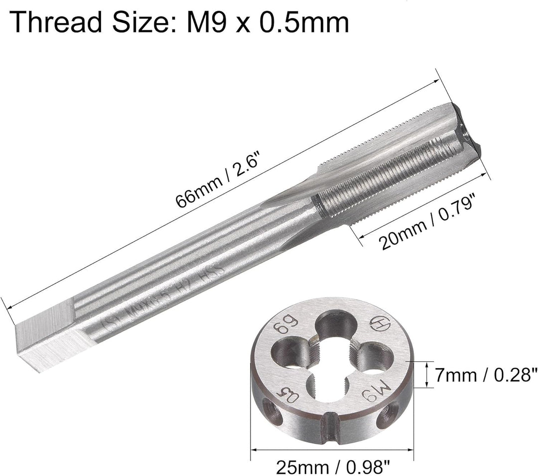 sourcing map Gewindebohrer Schneideisen Set M9 x 0,5mm, Gewindeschneider Schneideisen Set mit Legier