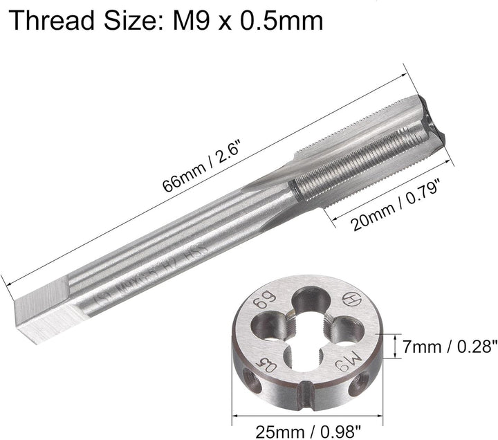 sourcing map Gewindebohrer Schneideisen Set M9 x 0,5mm, Gewindeschneider Schneideisen Set mit Legier