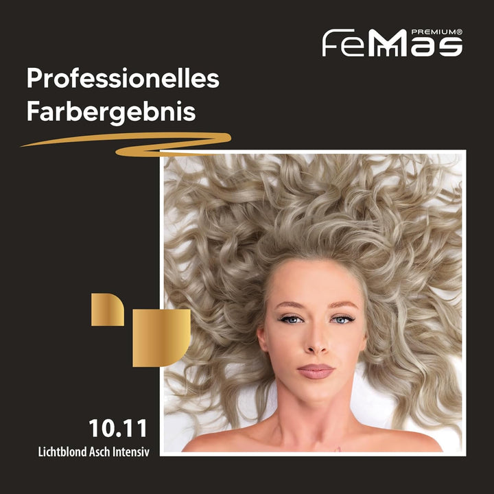FemMas Haarfarbe 3x Hell Lichtblond Asch Intensiv 10.11 I Creme Haarfarbe mit Arganöl, Keratin & Cer