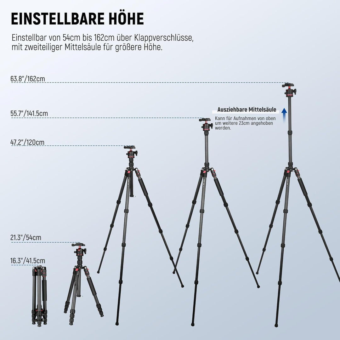 NEEWER Basics Carbonfaser Reisestativ Einbeinstativ, 64" kompaktes leichtes tragbares Handy Kamera S