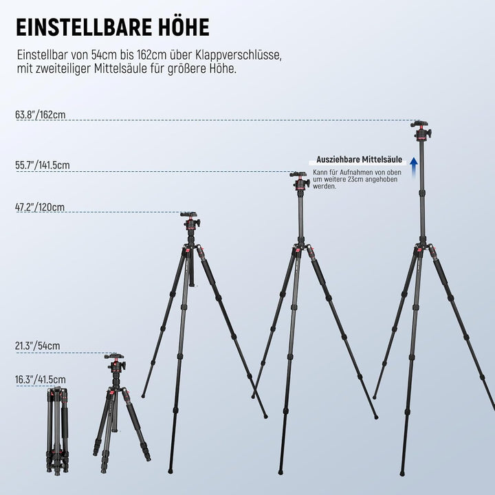 NEEWER Basics Carbonfaser Reisestativ Einbeinstativ, 64" kompaktes leichtes tragbares Handy Kamera S