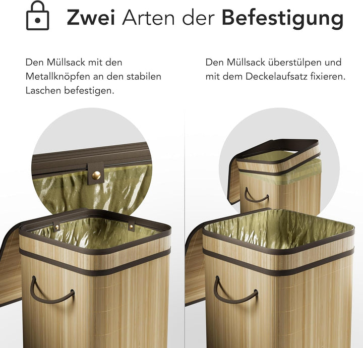 NewHabitat Gelber Sack Ständer aus Bambus I 80L Gelber Sack Behälter mit geruchsdichtem Deckel I Sta