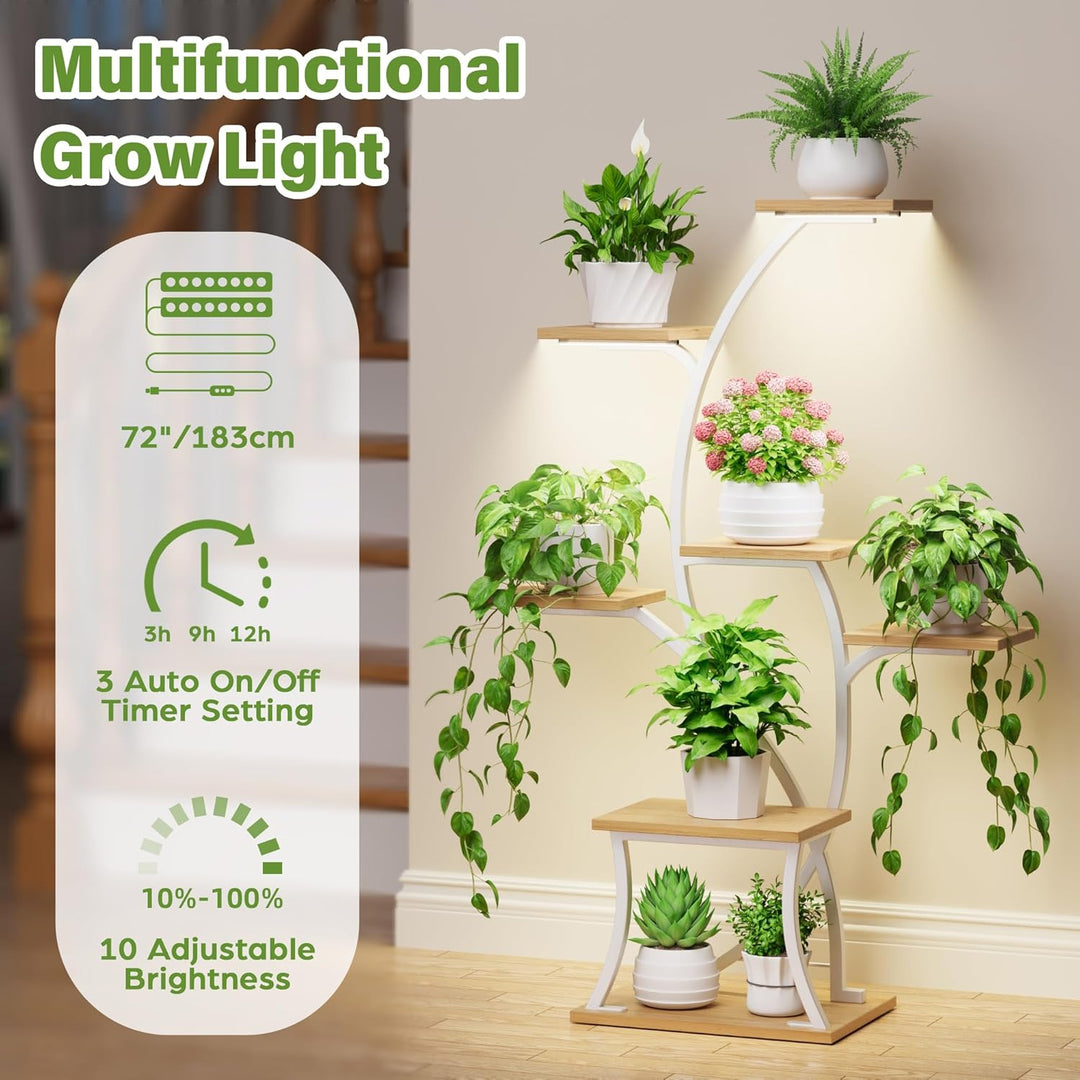 BACEKOLL Pflanzenständer mit Wachstumslicht - 7 Ebenen Blumenständer 112cm Metall Holz Pflanzenregal