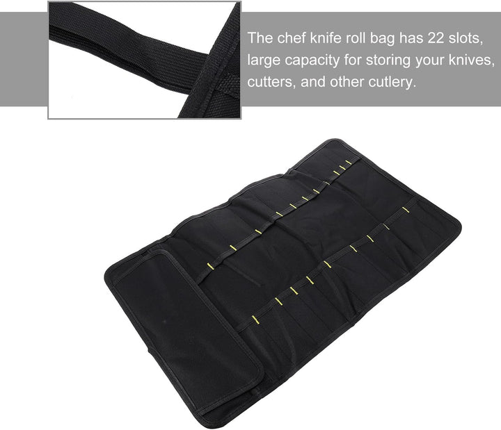 Hemoton Chefs Knife Rolltasche mit 22 Schlitzen, Messer, Besteck, tragbar, für Zuhause, Küchenutensi