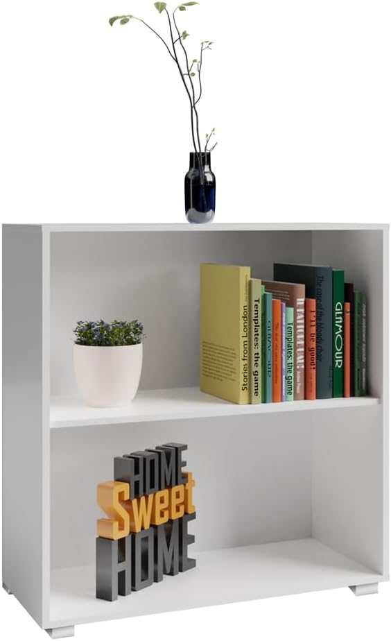 Casaria® Bücherregal 77x60x28cm Weiss Holz 2 Fächer Boden Höhenverstellbar 150kg Belastbarkeit Kipps