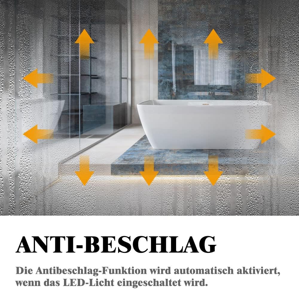 Badspiegel mit Beleuchtung 50x70 cm LED Spiegel Bad mit Touch-Schalter Beschlagfrei Badezimmerspiege