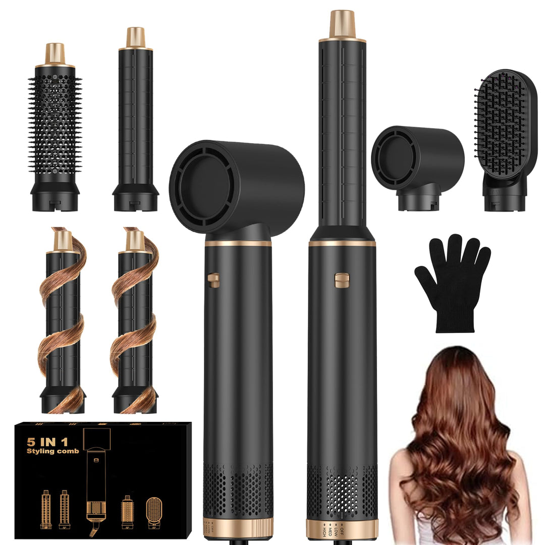 UKLISS 5 in 1 Hairstyler & & Föhn Set mit Rundbürstenföhn, Warmluftbürste, Hair Dryer, Lockenföhn, S