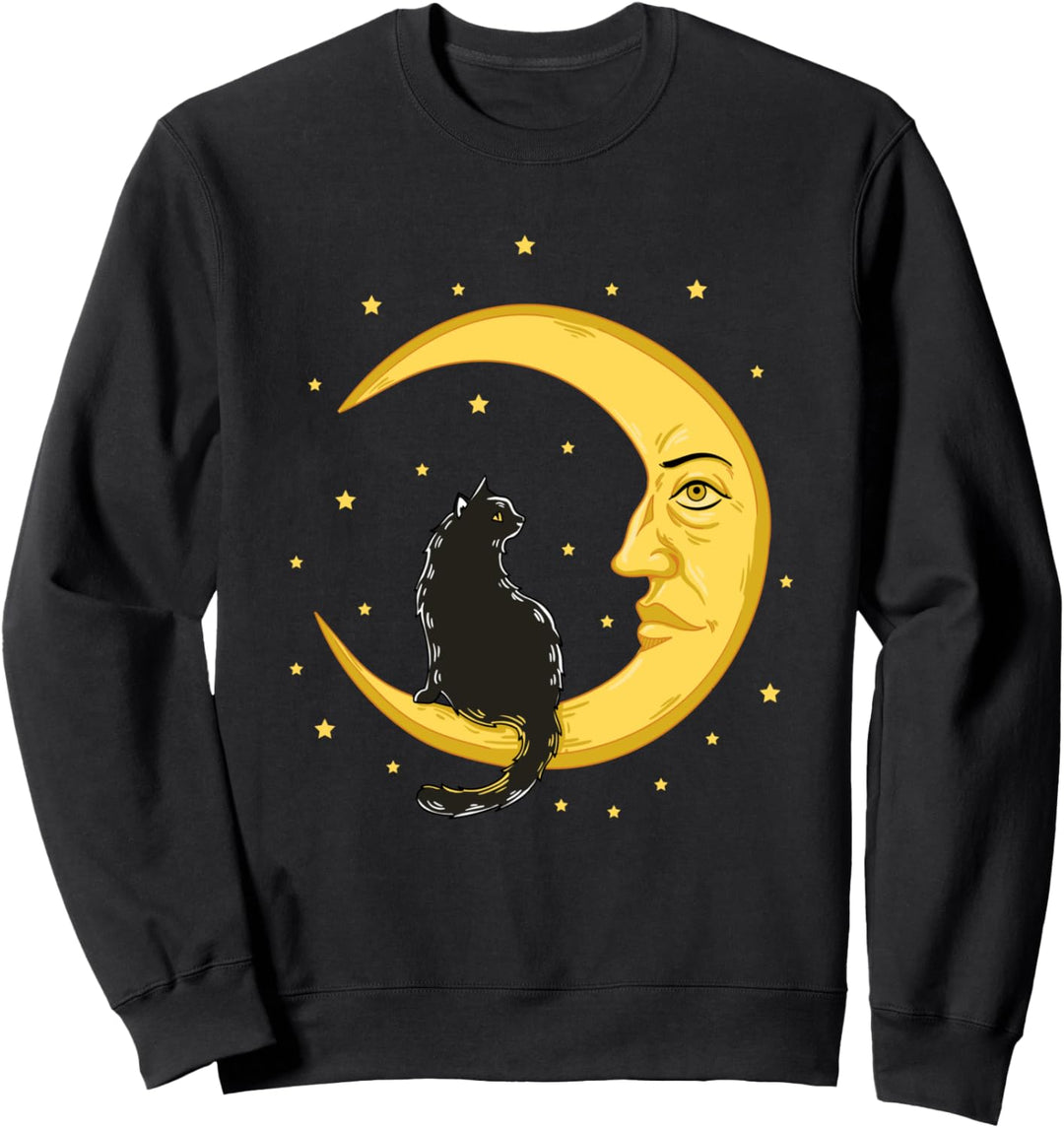 Schwarze Katze Halloween Nacht Mondsichel Horror Hexe Wiccan Sweatshirt