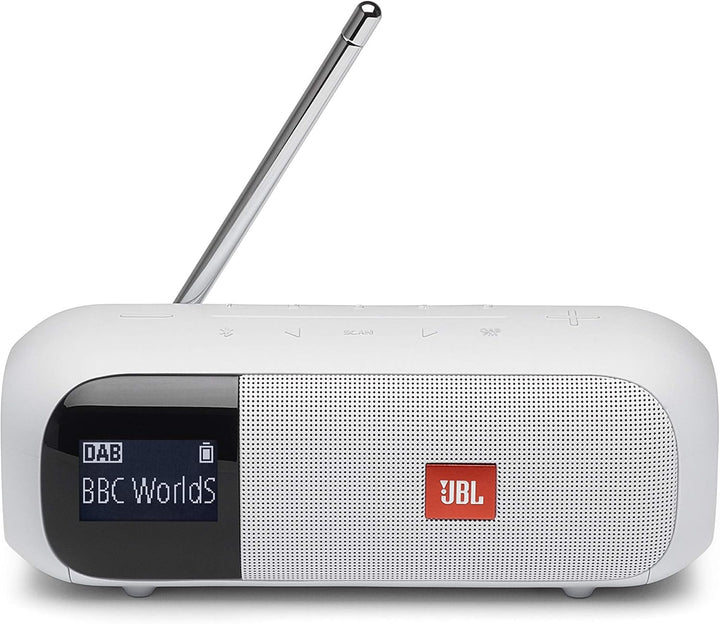 JBL Tuner 2 Radiorekorder in Weiss – Tragbarer Bluetooth Lautsprecher mit MP3, DAB+ und UKW Radio –