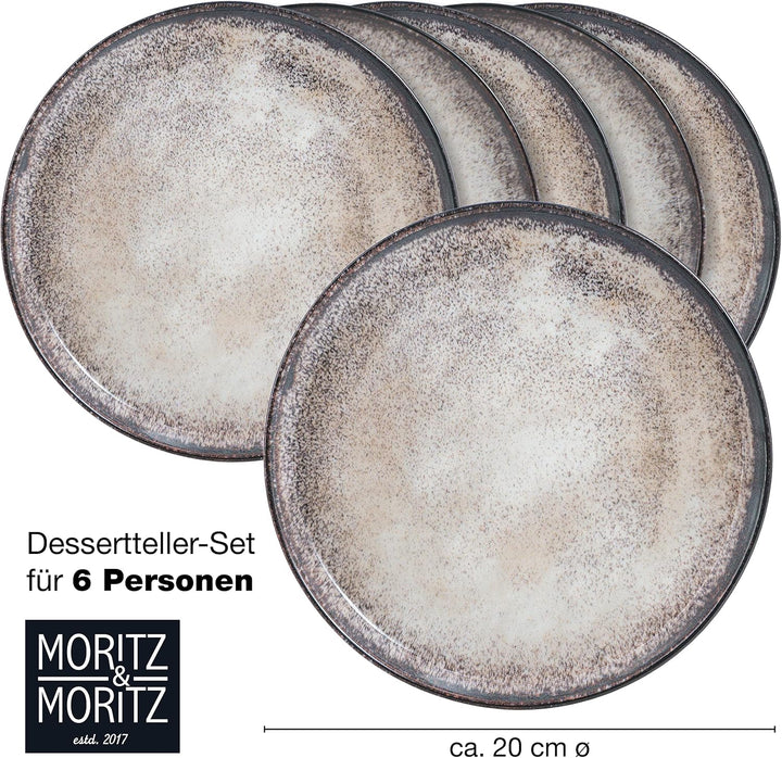 Moritz &amp; Moritz VIDA 6er Dessert Teller Set beige - Kuchenteller für 6 Personen - Porzellan spülmasc