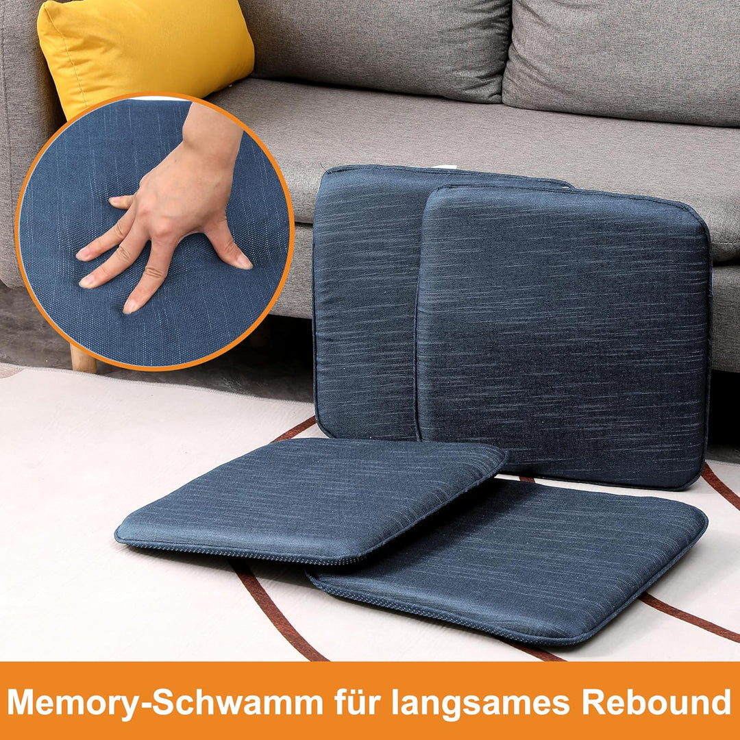 RACE LEAF 4er Set Memory Foam Anti-Rutsch-Stuhlkissen 40,5x40,5 cm, Sitzkissen, wasserfeste Oberfläc