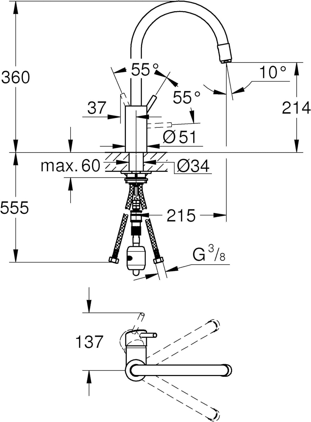 GROHE Concetto - Einhand-Spültischbatterie (Einlochmontage, hoher Auslauf, herausziehbare Brause),ch