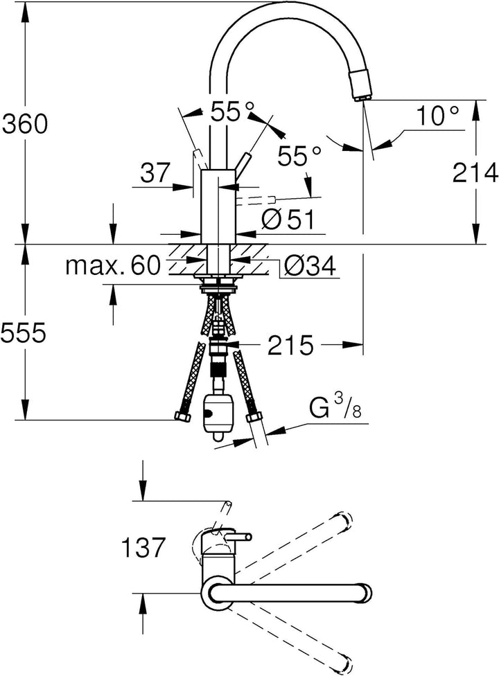GROHE Concetto - Einhand-Spültischbatterie (Einlochmontage, hoher Auslauf, herausziehbare Brause),ch
