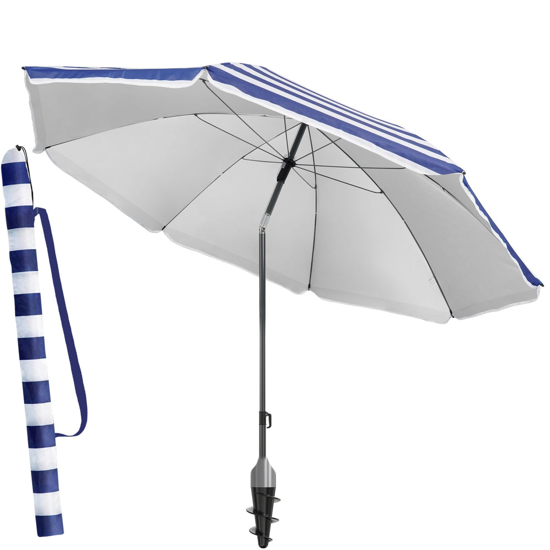 4smile Sonnenschirm für Strand und Balkon Ø 180 cm, Blau-Weiss - UPF 50+ Balkonschirm SunnyJoy, Stra