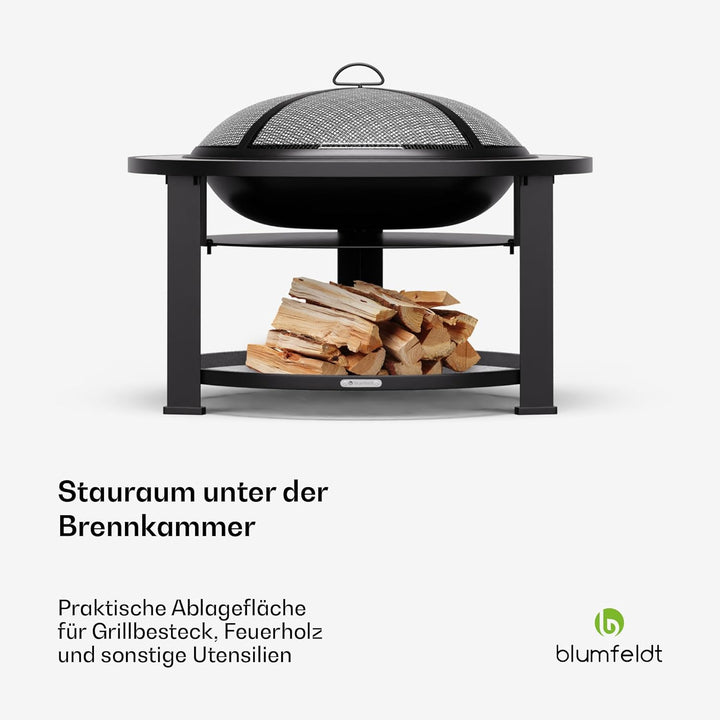 Blumfeldt Merano Circolo Feuerschale - 3-in-1 Feuerschale Mit Grillrost & Tisch, Robuster Stahlrahme