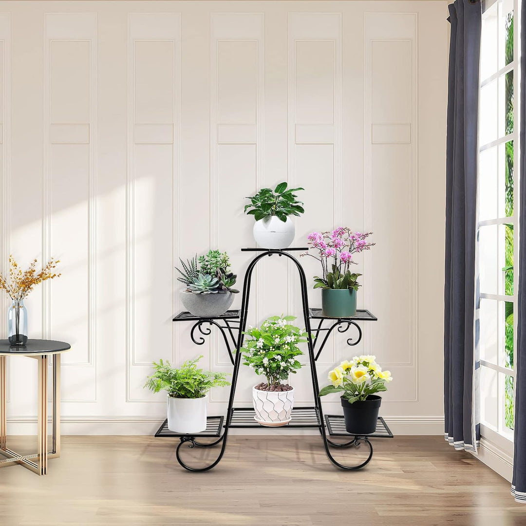 Queiting Metall Blumenständer Blumentreppe mit 6 Ebenen Retro Pflanzentreppe für Innen und Aussen Ga