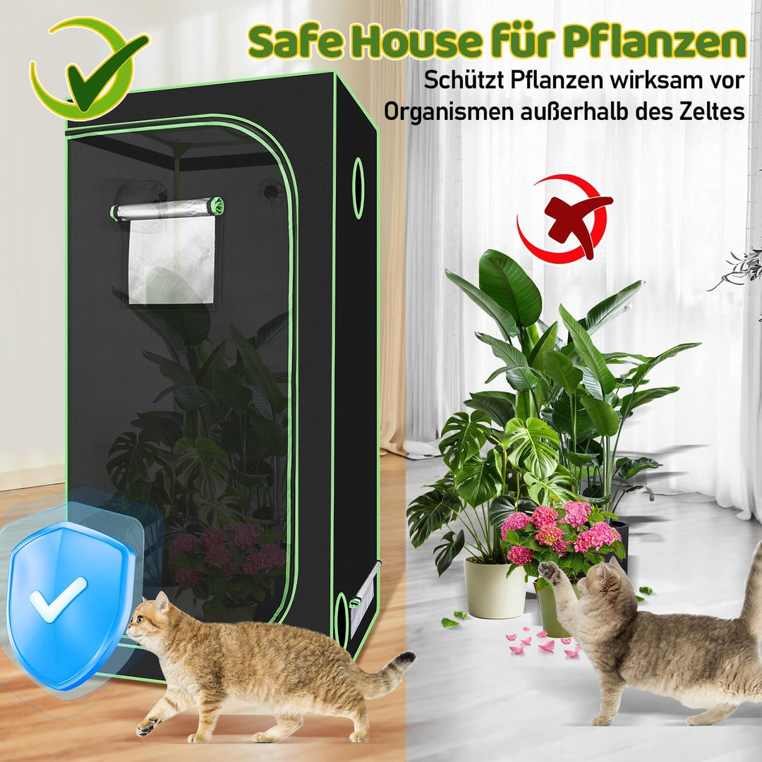 Fiqops Growzelt, 600D Oxford 60x60x180cm Grow Tent, Grow Box mit Beobachtungsfenster Lichtdicht und