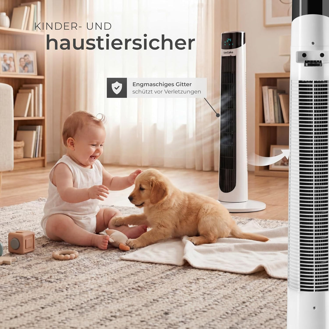 TecTake® Turmventilator, 93 cm, extrem leise, energiesparend, 90° Schwenkfunktion, 3 Modi, 3 Stufen,