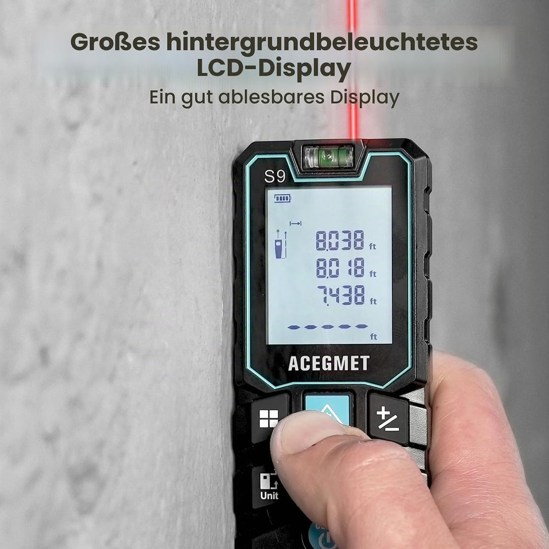 ACEGMET Laser-Entfernungsmesser Smartphone-App,Reichweite, 2 Wasserwaagen, Bluetooth,LCD-Display mit
