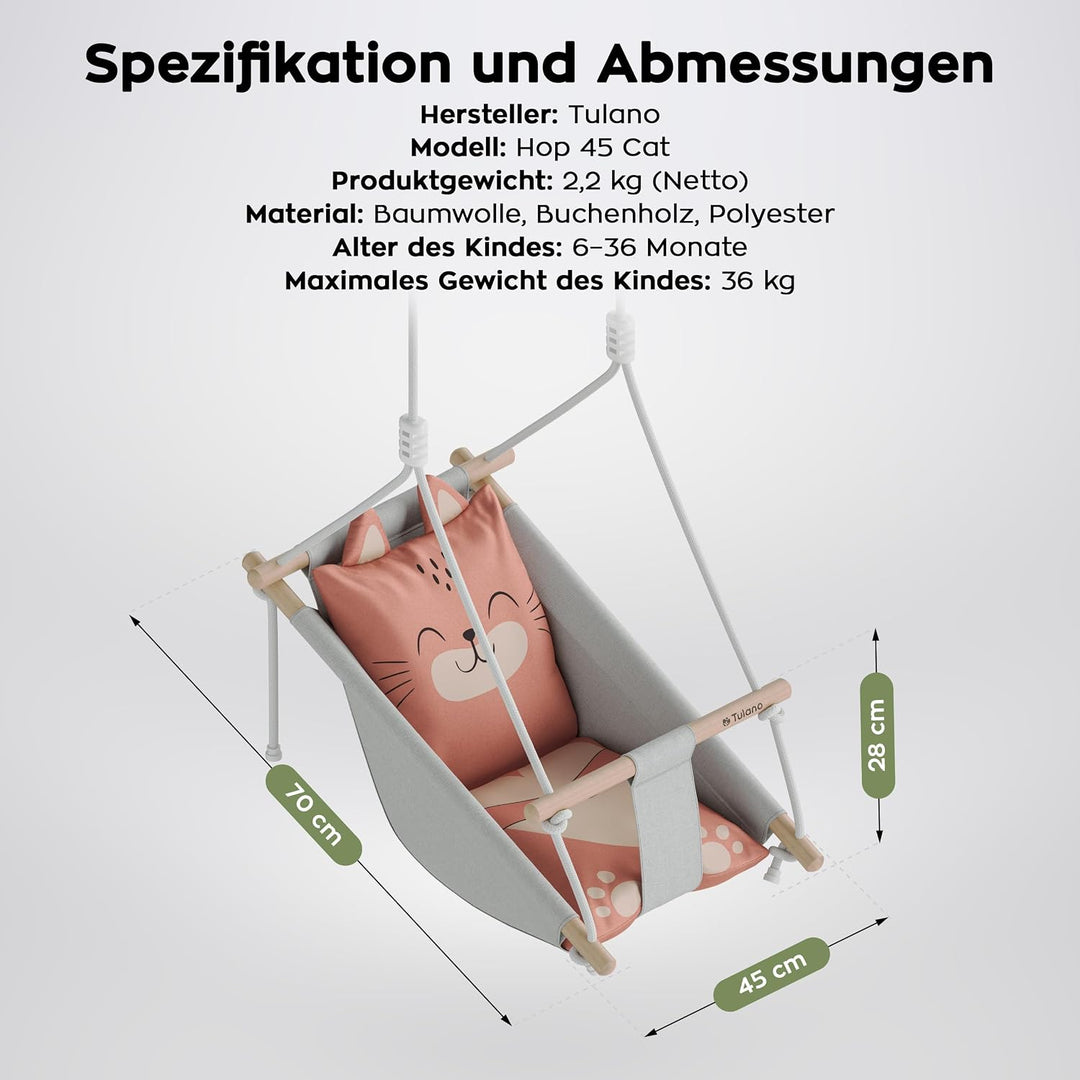 Tulano Hop 45 3in1 Babyschaukel – Mitwachsend durch Sitz - 6–36 Monate Cat, Cat