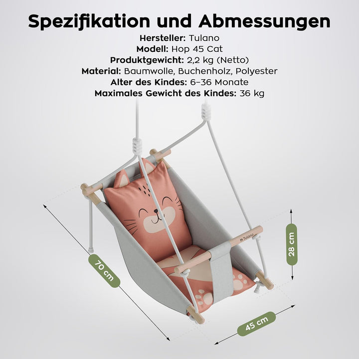 Tulano Hop 45 3in1 Babyschaukel – Mitwachsend durch Sitz - 6–36 Monate Cat, Cat