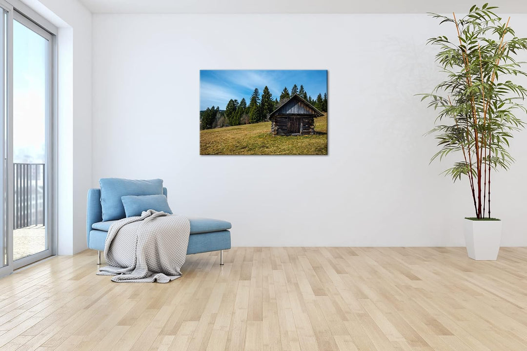 deyoli alte Holzhütte Format: 100x70 als Leinwandbild, Motiv fertig gerahmt auf Echtholzrahmen, Hoch