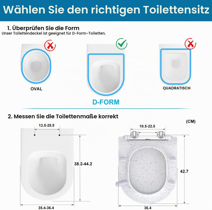 WC Sitz mit Absenkautomatik, Toilettendeckel d Form, Weiss Marmor Klodeckel, Klobrille Softclose, To