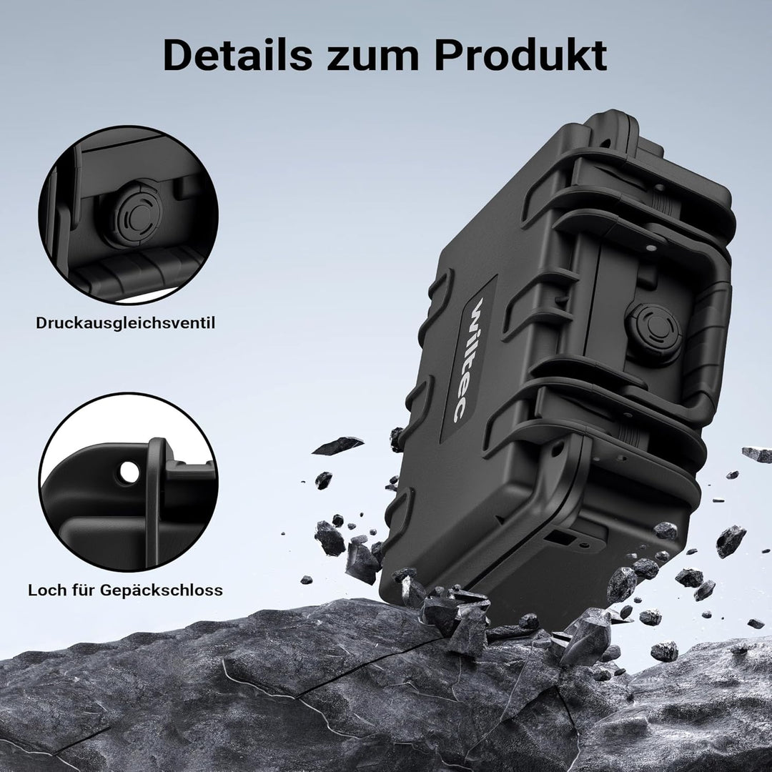 Wiltec Universalkoffer 25 x 21,8 x 11,3 cm, wasserdichter Transportkoffer, Schutzkoffer aus PP und G