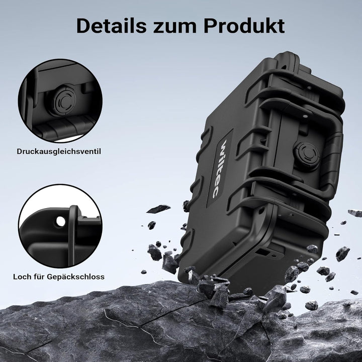 Wiltec Universalkoffer 25 x 21,8 x 11,3 cm, wasserdichter Transportkoffer, Schutzkoffer aus PP und G