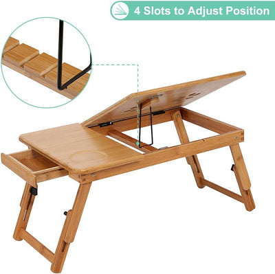 Laptoptisch als Tabletttisch fürs Bett oder Sofa aus Holz, Höhenverstellbarer Laptoptisch mit Schubl