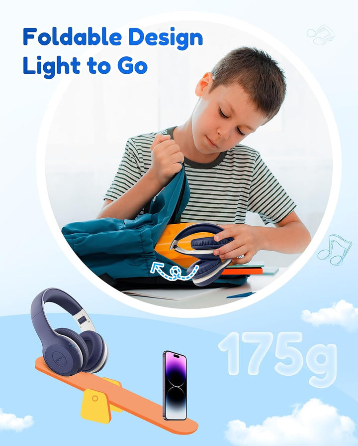 EarFun Bluetooth Kopfhörer Kinder, 85/94dB Lautstärkeregelung, HiFi Sound, HD-Mikrofon, 40 Std Akku,